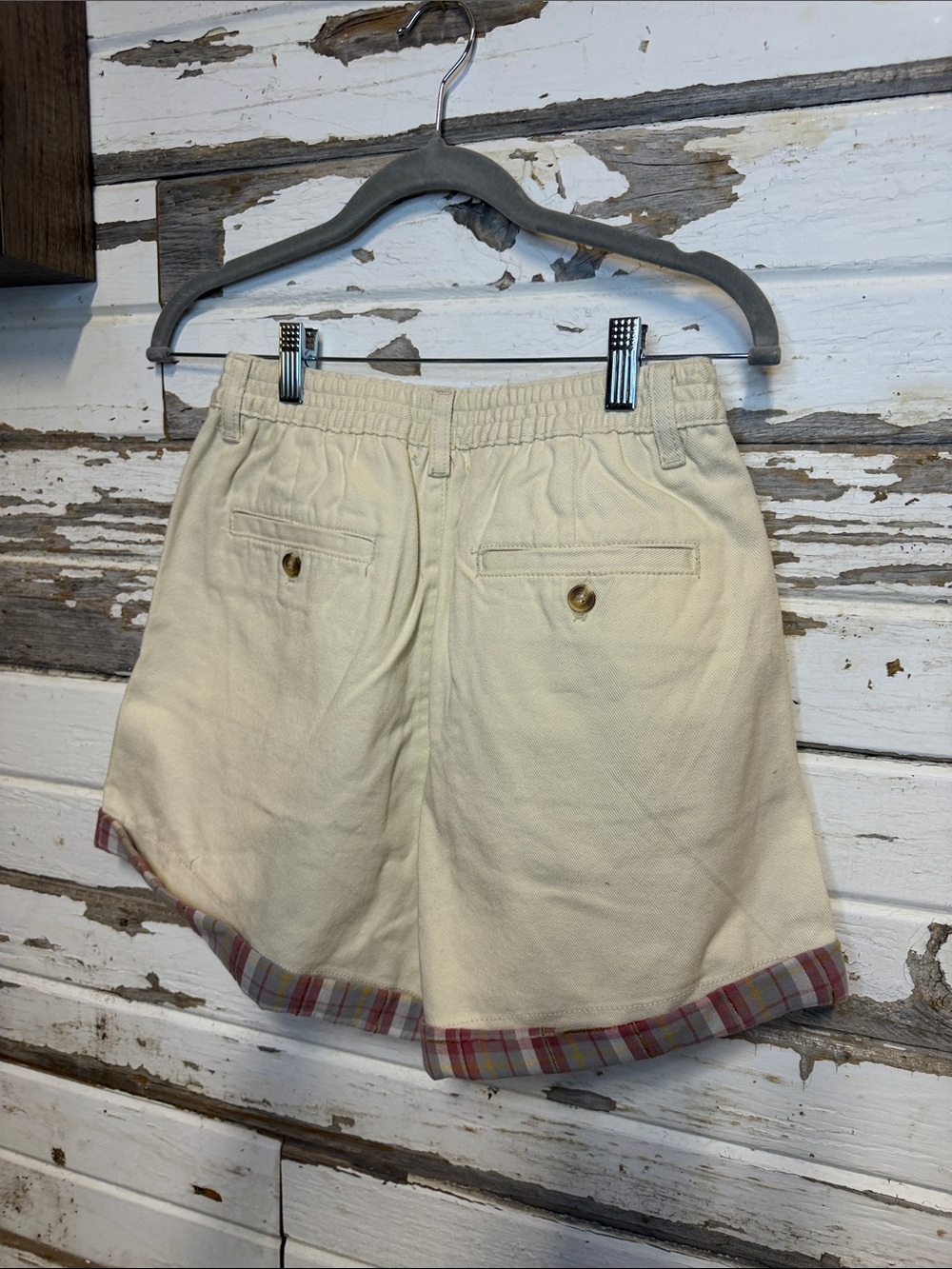 Easel Cream High-Waist Shorts with Plaid Trim (38 - Picture 5 of 6